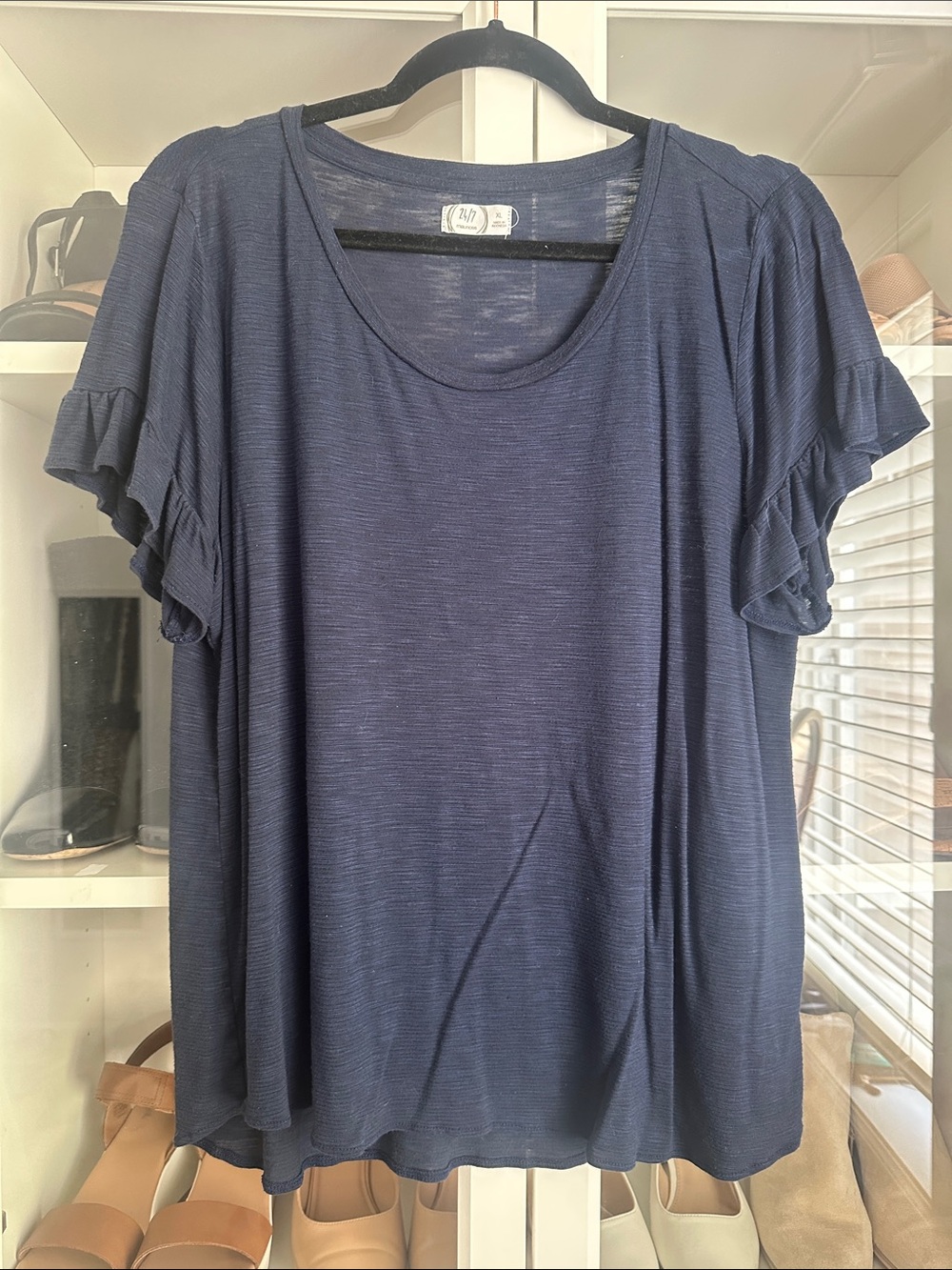 Maurice’s XL Sheer Ruffle Sleeve Scoop Neck Top - Heathered Navy